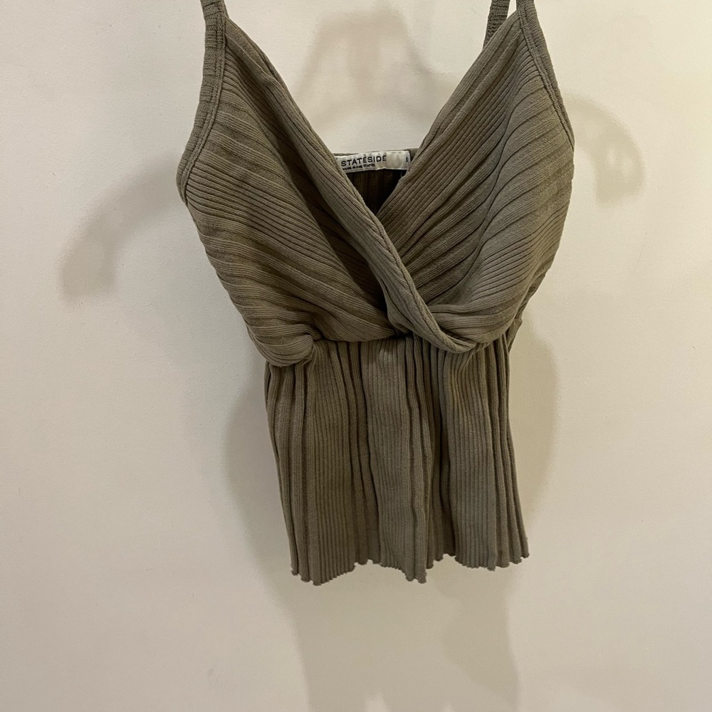 Stateside Green Ribbed Wrap Camisole